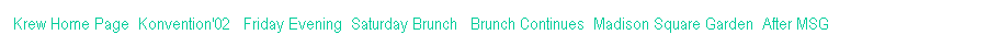 Text Box: Krew Home Page  Konvention'02   Friday Evening  Saturday Brunch   Brunch Continues  Madison Square Garden  After MSG
